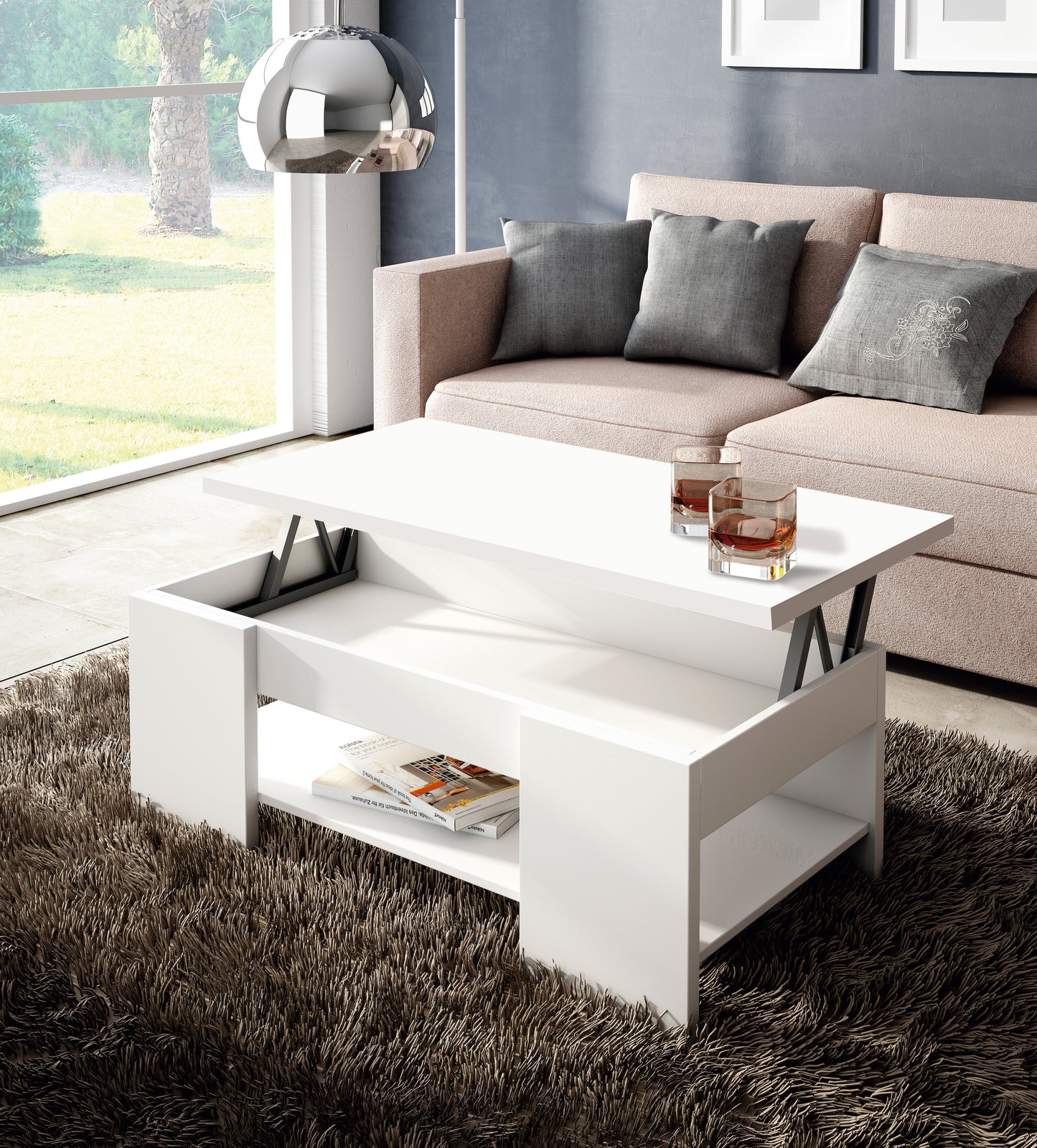 Mesa Centro Elevable R103 - Blanco/Roble/Artic/Cambrian/Cerezo